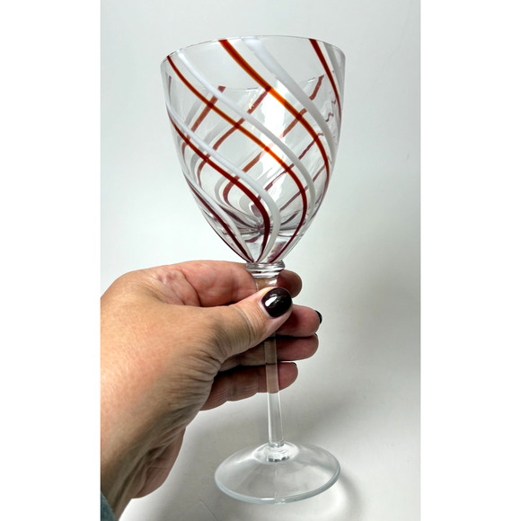 3 St Nicholas Square Peppermint Lane Red White Swirl Wine Glasses Candy Cane - Picture 3 of 6